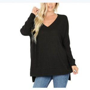 Zenana outfitters black waffle knit v-neck tunic